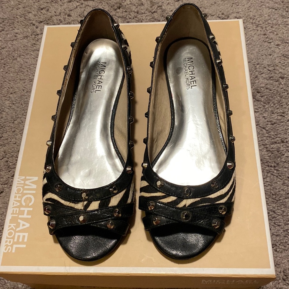 Michael Kors Zebra print studded flats